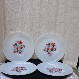 4 Pc. Fire King Primrose Milk Glass 9" Dinner Plates.